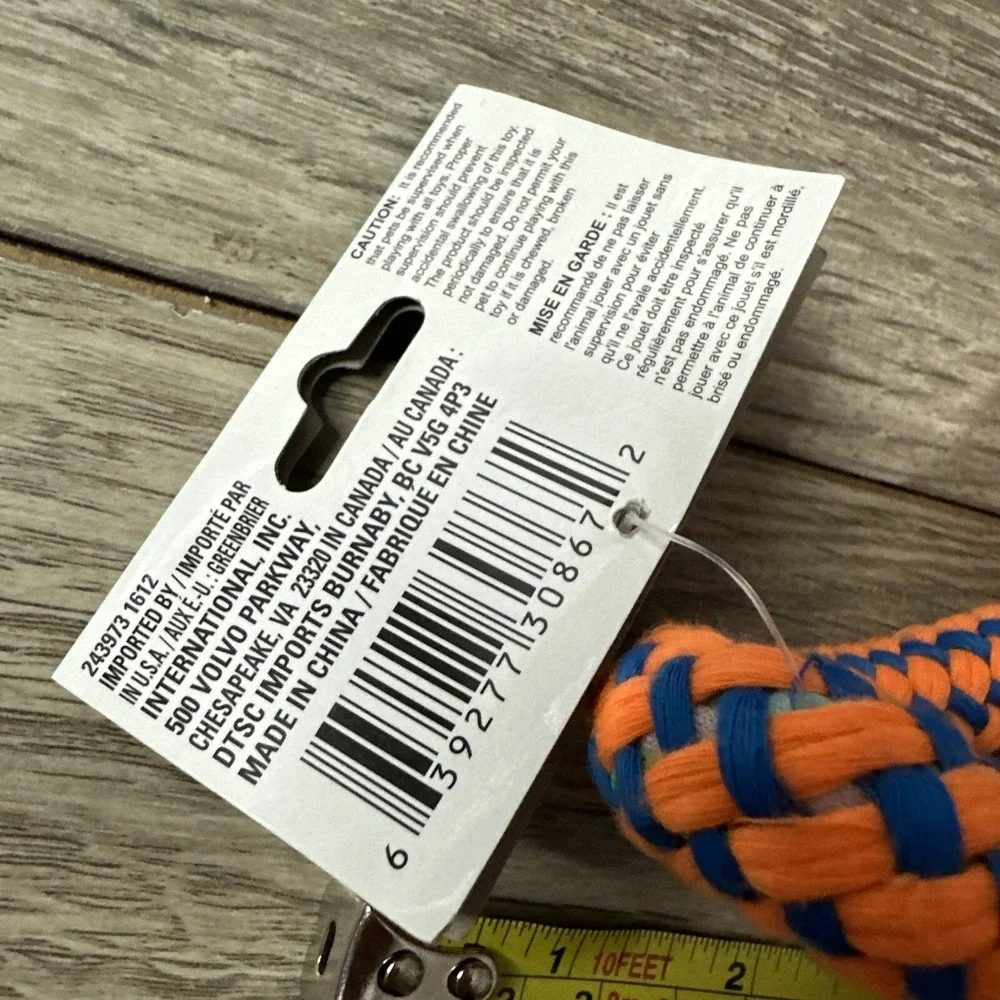 Greenbrier Kennel Club Braided Rope Dog Toy Orange Blue‎ Knotted Tug 14 Inch NWT